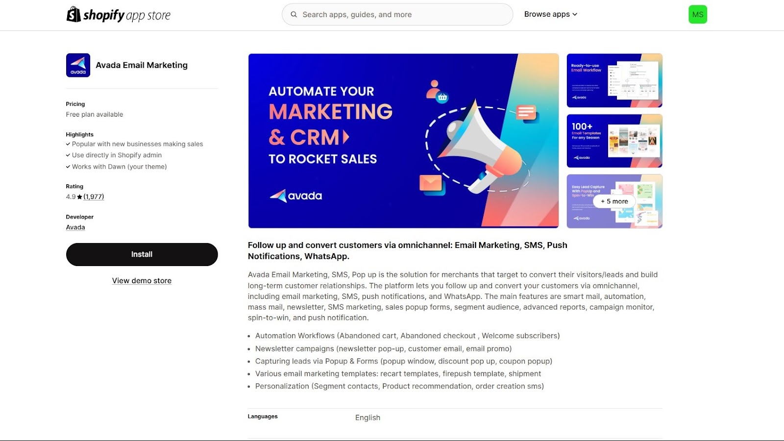 avada email marketing shopify app screenshot